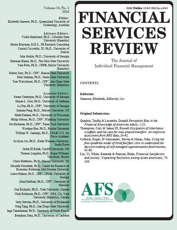 					View Vol. 34 No. 1 (2026): Financial Services Review
				