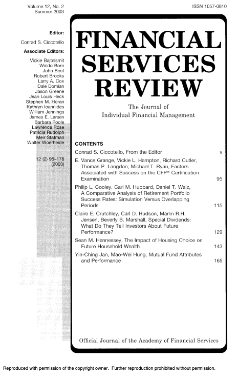 					View Vol. 12 No. 2 (2003): FSR Summer 2003
				