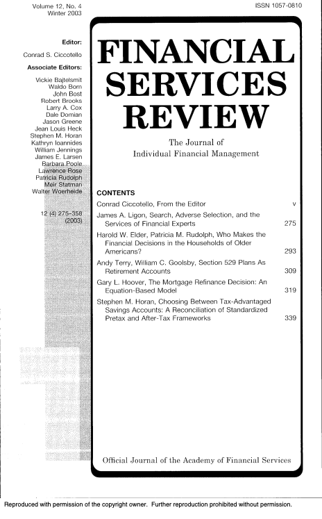 					View Vol. 12 No. 4 (2003): FSR Winter 2003
				